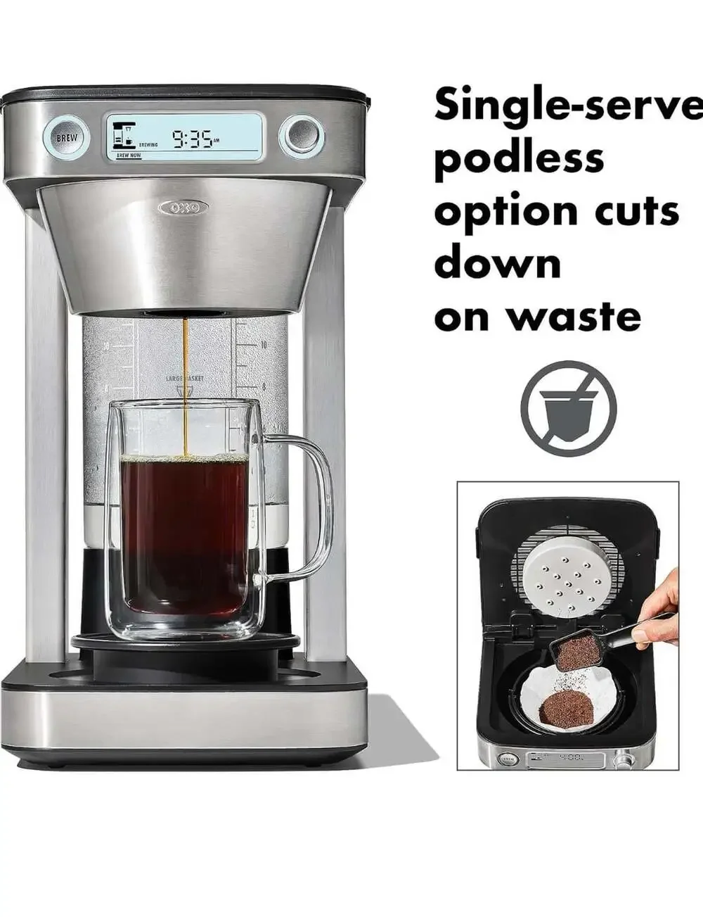 OXO Brew 12-Cup Coffee Maker with Podless Single-Serve Function Stainless Steel